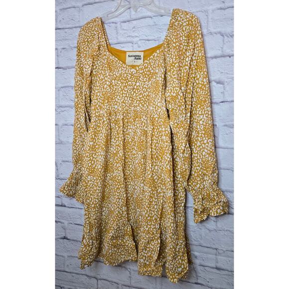 Savanna Jane boho long sleeve cheetah print yellow mini dress small. - Picture 2 of 6
